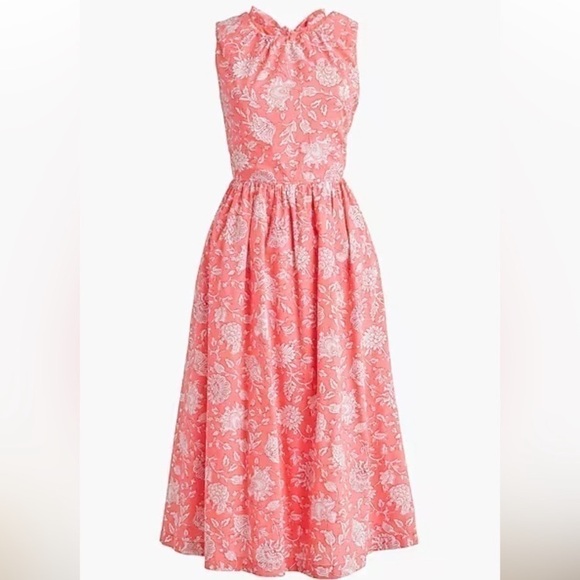 JCREW Factory Tie Neck Vivid Coral & white Floral MIDI Dress With Pockets - Picture 14 of 14